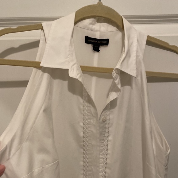 Banana Republic white cotton dress fringe trim on skirt - Picture 6 of 8